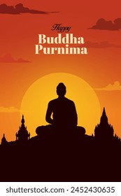 Happy Vesak Day, Buddha Purnima wünscht Grüße mit einer minimalen Buddha-Vektorillustration. Kann für Plakate, Banner, Grüße und Druckdesign verwendet werden