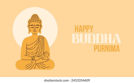 Feliz Día de Vesak, Buda Purnima desea saludos de Ilustración vectorial. Pósters, Anuncios, saludos y diseño de impresión.