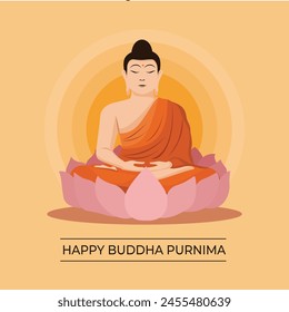 Happy Vesak Day, Buddha Purnima vector illustration. Can be used for posters, flyers, social media posts, and Vesak day celebration elements.