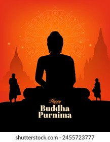 Happy Vesak Day, Buddha Purnima wünscht Grüße mit einer minimalen Buddha-Vektorillustration. Kann für Plakate, Banner, Grüße und Druckdesign verwendet werden