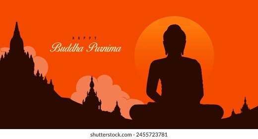 Happy Vesak Day, Buddha Purnima wünscht Grüße mit einer minimalen Buddha-Vektorillustration. Kann für Plakate, Banner, Grüße und Druckdesign verwendet werden