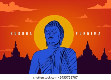 Happy Vesak Day, Buddha Purnima wünscht Grüße mit einer minimalen Buddha-Vektorillustration. Kann für Plakate, Banner, Grüße und Druckdesign verwendet werden