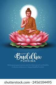 Happy Vesak Day, Buddha Purnima wishes greetings with buddha and lotus illustration. Can be used for poster, banner, logo, background, greetings, print design. abstract vector illustration design.