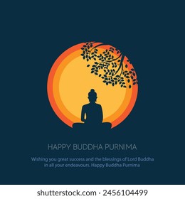 Happy Vesak Day, Buddha Purnima wünscht Grüße mit Buddha und Lotus Illustration. Kann für Poster, Banner, Logo, Hintergrund, Grüße, Druckdesign verwendet werden. Abstrakte Vektorillustration Design.