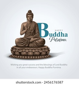 Happy Vesak Day, Buddha Purnima wishes greetings with buddha and lotus illustration. Can be used for poster, banner, logo, background, greetings, print design. abstract illustration design.
