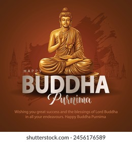 Happy Vesak Day, Buddha Purnima wishes greetings with buddha and lotus illustration. Can be used for poster, banner, logo, background, greetings, print design. abstract illustration design.