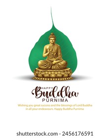 Happy Vesak Day, Buddha Purnima wünscht Grüße mit Buddha und Lotus Illustration. Kann für Poster, Banner, Logo, Hintergrund, Grüße, Druckdesign verwendet werden. Abstrakte Vektorillustration Design.