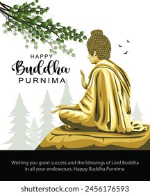 Happy Vesak Day, Buddha Purnima wünscht Grüße mit Buddha und Lotus Illustration. Kann für Poster, Banner, Logo, Hintergrund, Grüße, Druckdesign verwendet werden. Abstrakte Vektorillustration Design.