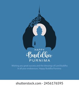 Happy Vesak Day, Buddha Purnima wishes greetings with buddha and lotus illustration. Can be used for poster, banner, logo, background, greetings, print design. abstract illustration design.