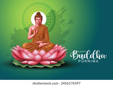 Feliz Día de Vesak, Buda Purnima desea saludos con Buda y loto ilustración. Se puede utilizar para el póster, Anuncio, logotipo, fondo, saludos, diseño de impresión. diseño abstracto de la Ilustración vectorial.