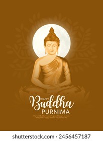 Feliz Día de Vesak, Buda Purnima desea saludos con Buda y loto ilustración. Se puede utilizar para el póster, Anuncio, logotipo, fondo, saludos, diseño de impresión. diseño abstracto de la Ilustración vectorial.