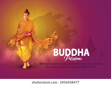 Happy Vesak Day, Buddha Purnima wishes greetings with buddha and lotus illustration. Can be used for poster, banner, logo, background, greetings, print design. abstract vector illustration design.