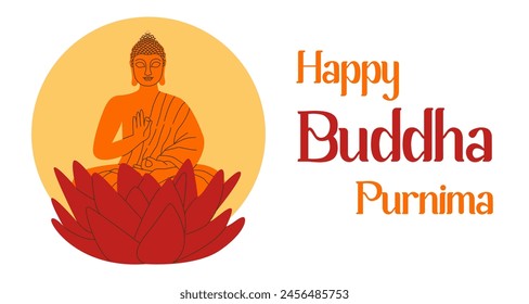 Happy Vesak Day, Buddha Purnima wishes greeting vector illustration. Posters, banners, greetings and print design.