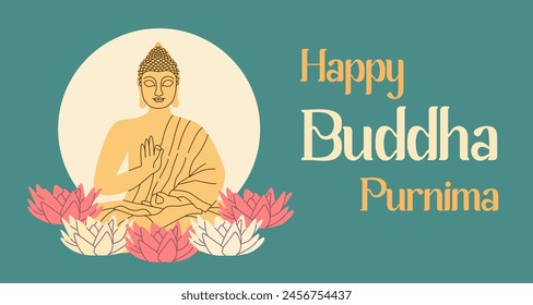 Happy Vesak Day, Buddha Purnima wishes greeting vector illustration. Posters, banners, greetings and print design.