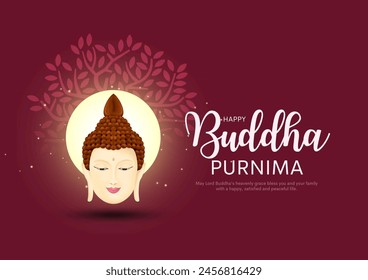 Happy Vesak Day, Buddha Purnima wünscht Grüße mit Buddha und Lotus Illustration. Kann für Poster, Banner, Logo, Hintergrund, Grüße, Druckdesign verwendet werden. Abstrakte Vektorillustration Design.