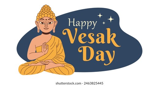 Happy Vesak Day, Buddha Purnima wishes greetings vector illustration. Posters, banners, greetings, and print design.