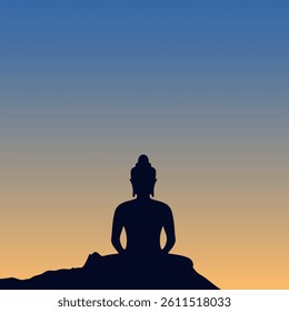Happy Vesak Day, Buddha Purnima wishes greetings with buddha and lotus illustration. Happy Buddha Purnima, Happy Vesak Day, wishes greetings with a buddha minimal vector illustration. 