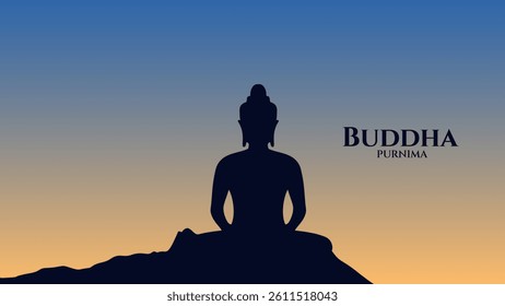Happy Vesak Day, Buddha Purnima wishes greetings with buddha and lotus illustration. Happy Buddha Purnima, Happy Vesak Day, wishes greetings with a buddha minimal vector illustration. 