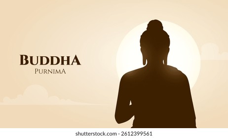 Happy Vesak Day, Buddha Purnima wishes greetings with buddha and lotus illustration. Happy Buddha Purnima, Happy Vesak Day, wishes greetings with a buddha minimal vector illustration. 