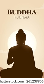 Happy Vesak Day, Buddha Purnima wishes greetings with buddha and lotus illustration. Happy Buddha Purnima, Happy Vesak Day, wishes greetings with a buddha minimal vector illustration. 