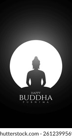 Happy Vesak Day, Buddha Purnima wishes greetings with buddha and lotus illustration. Happy Buddha Purnima, Happy Vesak Day, wishes greetings with a buddha minimal vector illustration. 