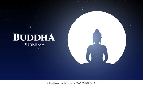 Happy Vesak Day, Buddha Purnima wishes greetings with buddha and lotus illustration. Happy Buddha Purnima, Happy Vesak Day, wishes greetings with a buddha minimal vector illustration. 