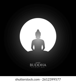 Happy Vesak Day, Buddha Purnima wishes greetings with buddha and lotus illustration. Happy Buddha Purnima, Happy Vesak Day, wishes greetings with a buddha minimal vector illustration. 