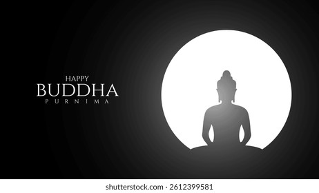 Happy Vesak Day, Buddha Purnima wishes greetings with buddha and lotus illustration. Happy Buddha Purnima, Happy Vesak Day, wishes greetings with a buddha minimal vector illustration. 