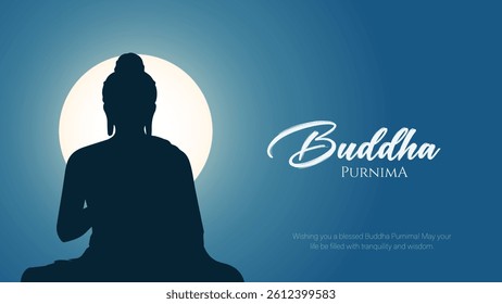 Happy Vesak Day, Buddha Purnima wishes greetings with buddha and lotus illustration. Happy Buddha Purnima, Happy Vesak Day, wishes greetings with a buddha minimal vector illustration. 