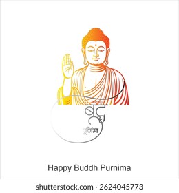 Happy Vesak Day, Buddha Purnima wishes greetings with buddha and lotus illustration. Can be used for poster, banner, logo, background