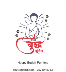 Happy Vesak Day, Buddha Purnima wishes greetings with buddha and lotus illustration. Can be used for poster, banner, logo, background
