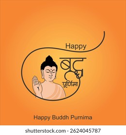 Happy Vesak Day, Buddha Purnima wishes greetings with buddha and lotus illustration. Can be used for poster, banner, logo, background