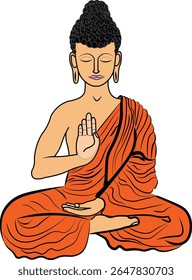 Desenho vetorial de Buda Gautama meditando na postura de lótus Dia feliz de Vesak ou purnima de Buda