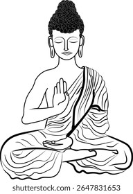 Desenho vetorial de Buda Gautama meditando na postura de lótus Dia feliz de Vesak ou purnima de Buda