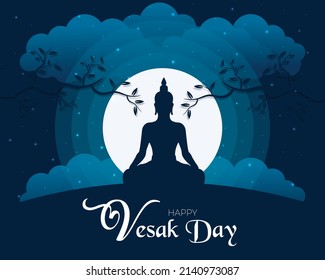 Happy Vesak Day With Buddha Silhouette Flat