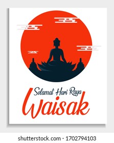 Happy Vesak Day Budha Purnima Background With Budha Statue Silhouet And Realistic Pink Lotus And Candle Vector Illustration, Vesak Day Greeting Card, Budhaism Celebration, Budha's anniversary, 