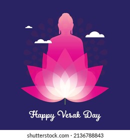 Happy Vesak Day Budha Purnima Background With Budha Statue Silhouet Realistic Pink Lotus