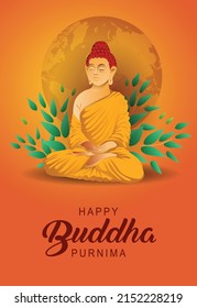 Happy Vesak Day Budha Purnima  With blue Background Silhouette Vector Illustration design 