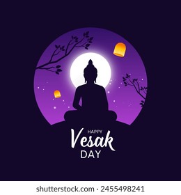 Happy Vesak Day Budha Purnima With dark Background Silhouette Vector Illustration design