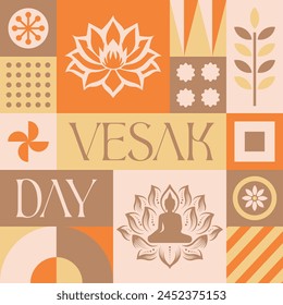 Happy Vesak Day Budha seamless pattern in scandinavian style postcard with Retro clean concept design