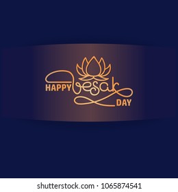 Happy Vesak Day card. Handwritten lettering with lotus. Buddha Purnima Background. Vector Illustration.