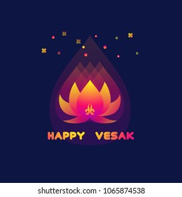 Happy Vesak Day card  with lotus. Buddha Purnima Background. Vector Illustration.