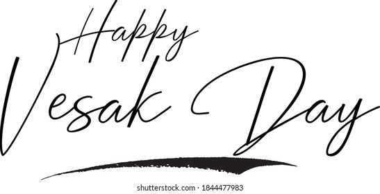 Feliz Día Vesak Caligrafía Cursiva Color negro Texto sobre fondo blanco