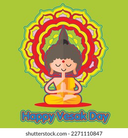 happy vesak day, cute buddha, flat illustration
