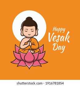 Happy vesak day with cute budha cartoon illustration