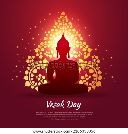 Happy Vesak Day Design. Vesak Day background with shinny Lord Buddha silhouette and ornament vector.