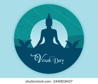 Happy Vesak Day Flat Illustration With Buddha Silhouette