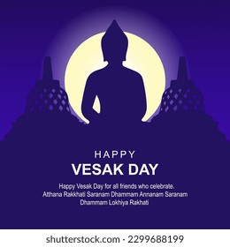 happy vesak day, greeting card and poster design for vesak day. Vesak Day is a holy day for Buddhists.