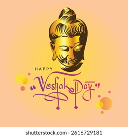 Happy Vesak Day greeting design with lord Buddha face illustration