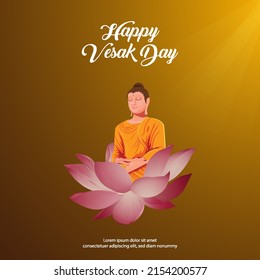 Happy Vesak Day, Greeting with Gautama Buddha and lotus